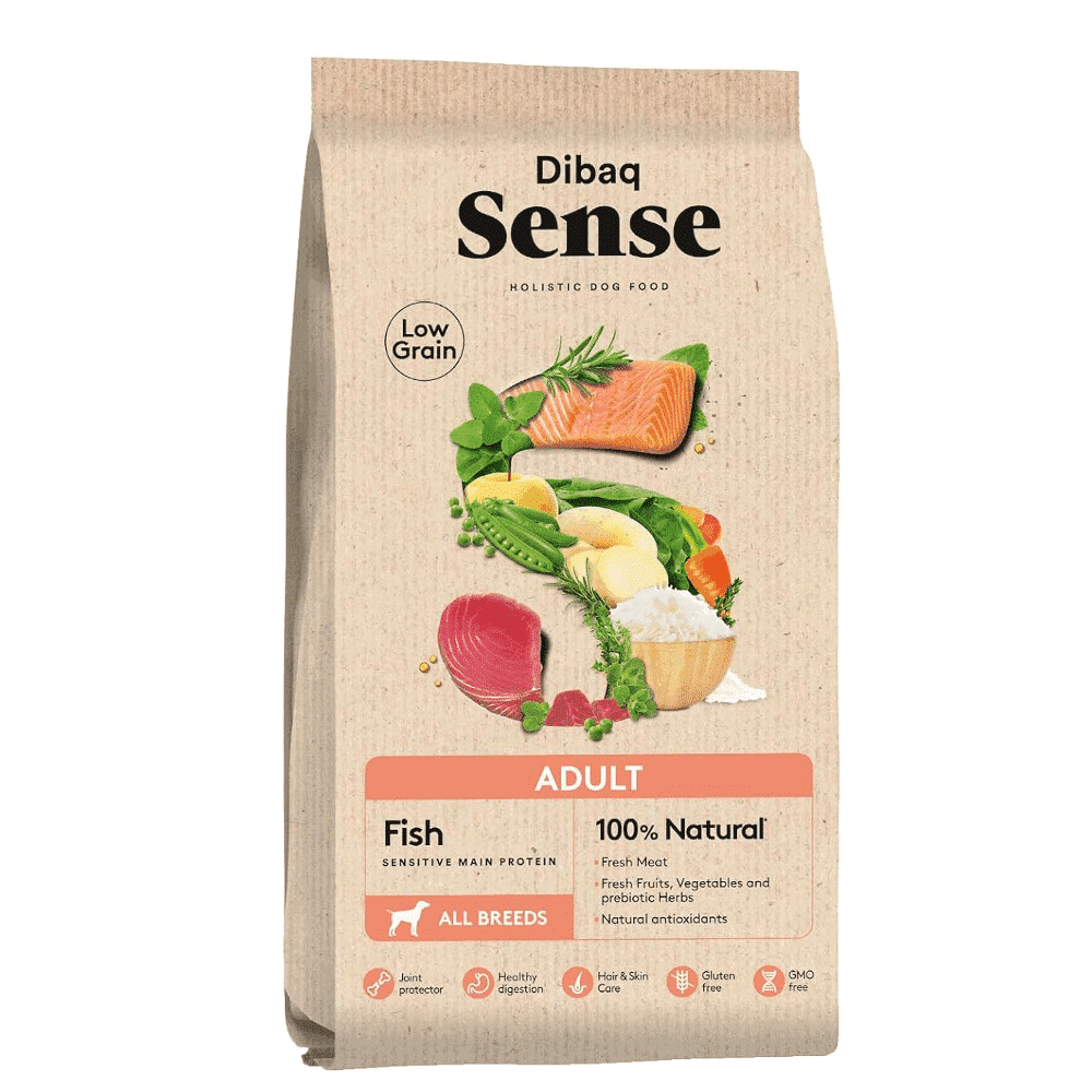 DIBAQ Sense Adult Dog Low Grain Fish Food with Fresh Fruits & Vegetables and Prebiotic Herbs Protein Balanced Nutrition