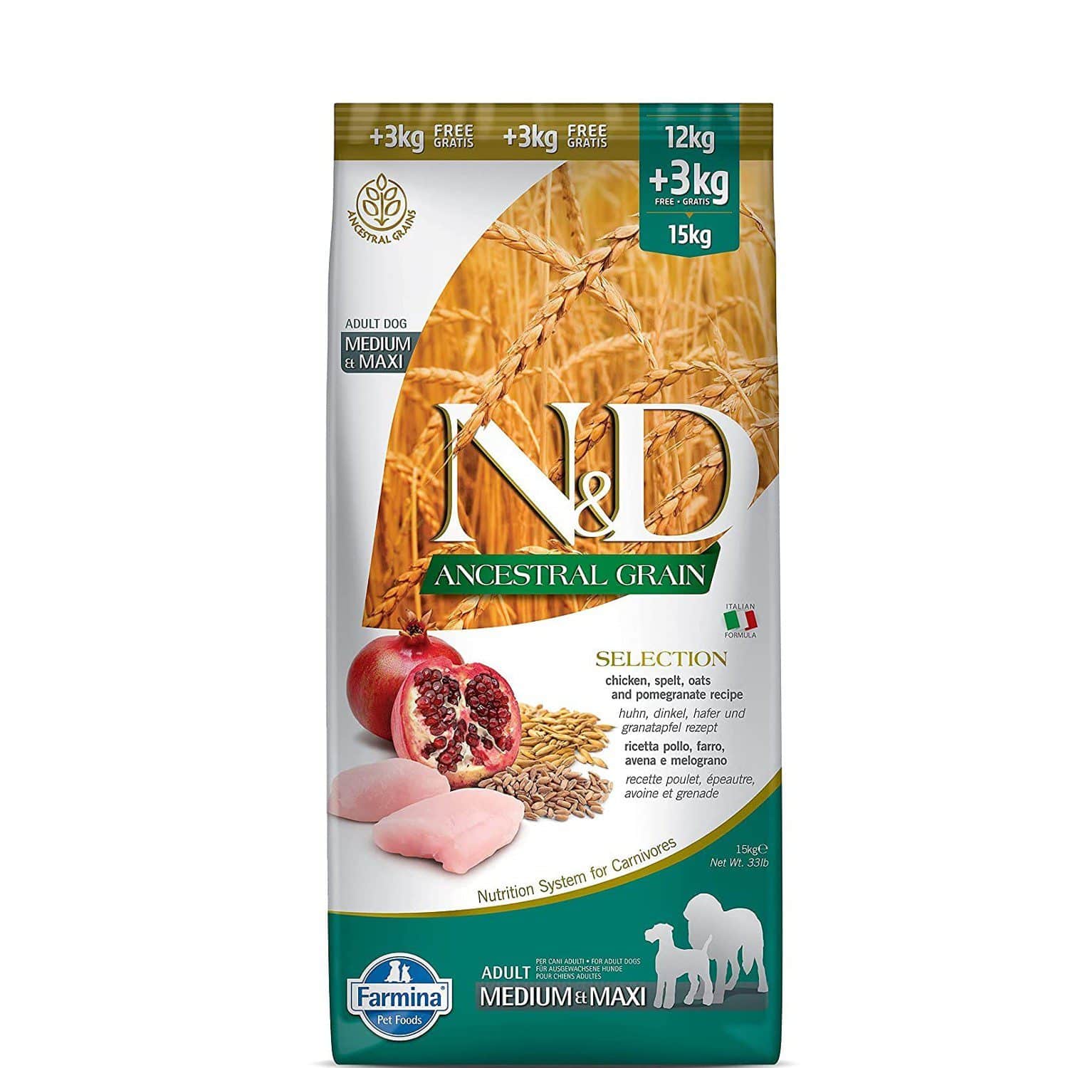 Farmina N&D Ancestral Grain Chicken & Pomegranate Adult Medium & Maxi Dog Food