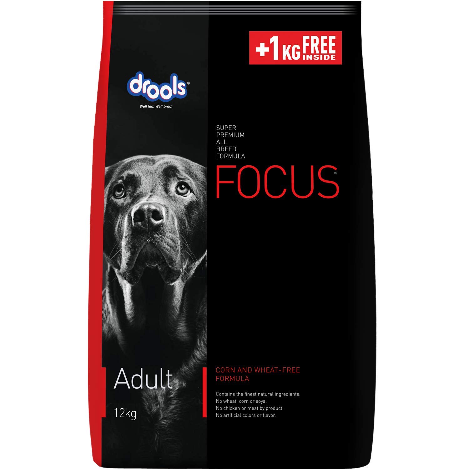 Drools Focus Adult Super Premium Dog Food 12 kg (+1kg Extra Free Inside)