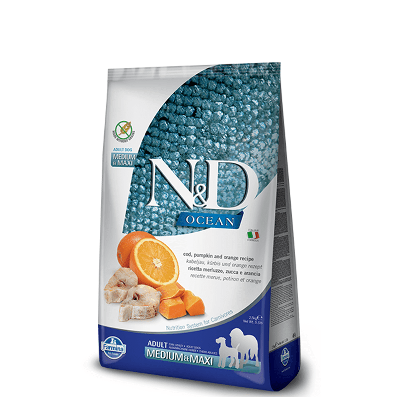 Farmina N&D Grain Free Ocean Codfish & Orange Adult Medium & Maxi Breed